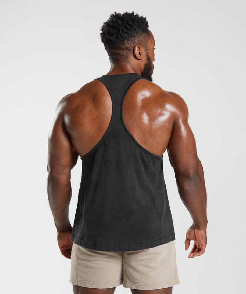 Men's Gymshark Power Washed Stringer Tanks Black | CA D153A6